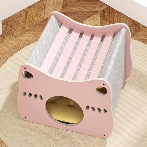 Blush Minimalist Cat House with Side Scratching