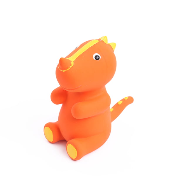 Dog Squeak Toys-Orange Horned Dinosaur